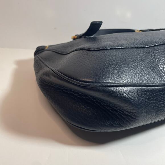 St. John Dark Navy Blue Pebbled Leather Shoulder Bag Handbag Purse - Picture 6 of 11